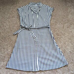 NWOT Old Navy Blue/White Striped Covered Button Belted Dress